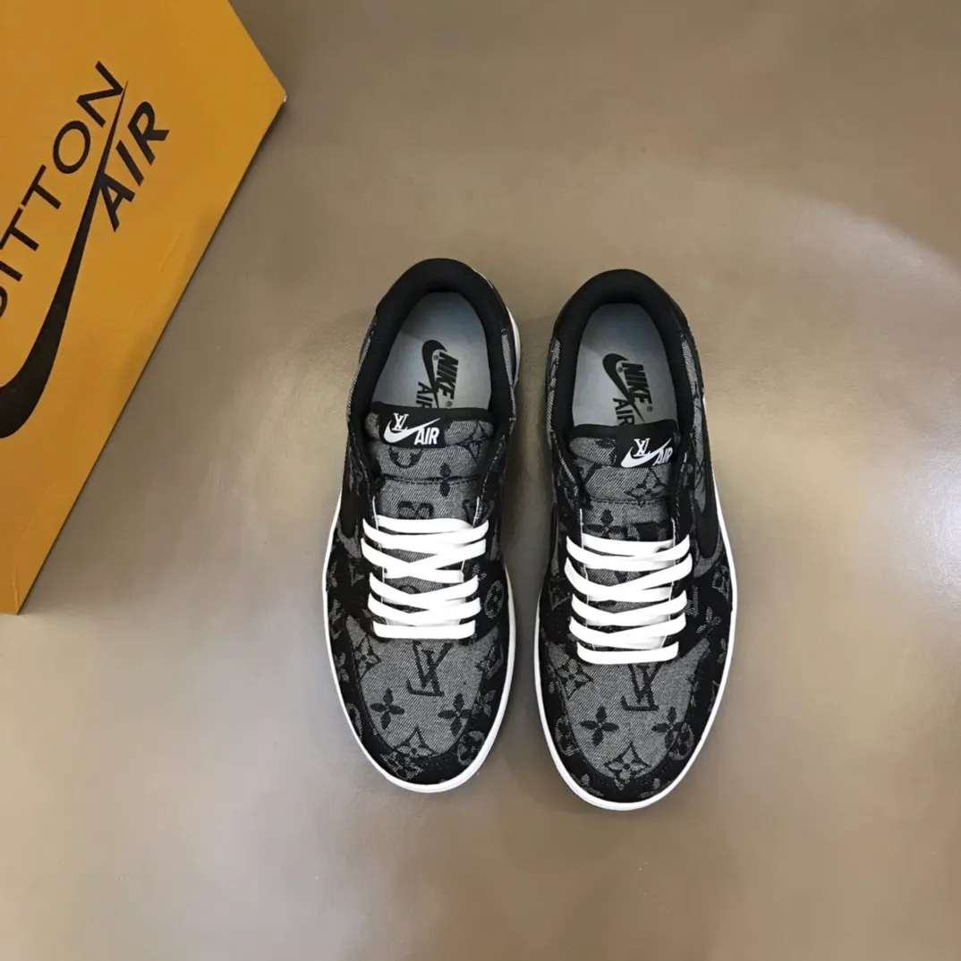 Men's shoes 💰p440 "*OUIS *UITTO* Nike" new original drawer box, co-branded low-top casual sneakers, this sneaker is completely made of denim canvas splicing leather, decorated with Louis Vuitton's iconic monogram and Damierl pattern with natural cowhide piping. The upper of this shoe combines LV’s most classic Monogram and Damier elements, giving it a sense of luxury and recognition! Size: 38-45